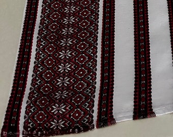 Striped folk tribal ornamental flowers table runner Ukrainian linen White Red colours Summer decor 30*150cm 12"*60"  Gift