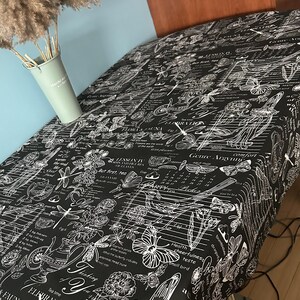 Tablecloth Botanical floral print Rectangular Cotton Black White Farmhouse Retro style Summer Decor gift for her