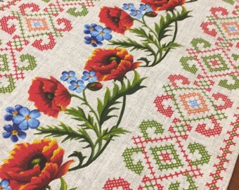 Last on stock! Table runner Ukranian Floral Folk Rustic Farmhouse decor Poppies Cornflowers print Cotton Rainbow Grey Ornamental Summer Gift