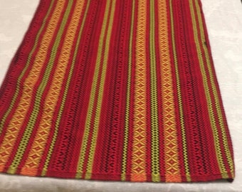 Striped folk tribal ornamental table runner Tapestry Ukrainian linens Red Yellow colours gift Summer decor 50*150cm 20"*60"