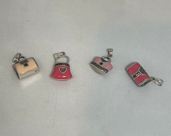 Handbag Charms, Sterling Silver, Enamel & Swarovski Crystal , Set of 4
