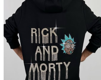 Crystal hoodie Custom logo sweatshirt Rave hoodie Stylish clothes Warm hoodie Bright clothes Rick and Morty