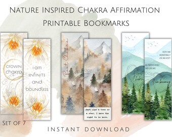 Natur inspiriert Chakra Affirmation druckbare Lesezeichen | Digitaler Download | Digitales Lesezeichen | Drucken und schneiden Lesezeichen Set | Buchliebhaber Geschenk