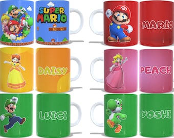 MODELO DE CANECA Super Mario, download DIGITAL, modelo de personagens super mario, caneca de sublimação, modelo de sublimação, caneca super mario png