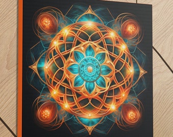 High Heart Chakra Creativity - Chakra in Aquamarine and Orange Sacred Geometry  - Canvas Mounted Print 3 size options!