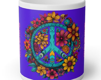 Peace Floral Mug, Inspirational Coffee Cup, Yoga Gift