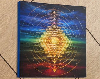 Crystalline Sonic SRI YANTRA 16 x 16 inch mounted canvas Sacred Geometry Print. Ideal for your home, healing room or meditation space!