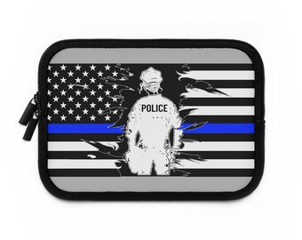 女性警察官の細い青いラインの旗のラップトップバッグ - 耐水性ネオプレンスリーブ - 警察サポート - 複数のサイズ