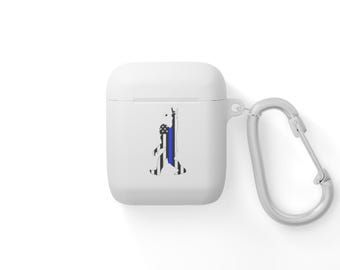 ビッグフット シン ブルー ライン AirPods ケース カバー | 法執行機関サポート | カラビナ付き TPU 保護ケース