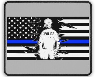 女性警察官の細い青い線の旗のゲーミングマウスパッド - 耐久性のあるネオプレンマット - 警察をサポート - 9インチ × 7インチ