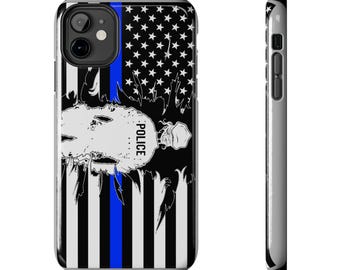 女性警察官の細い青い線の旗の丈夫な電話ケース - iPhone Pro - 耐衝撃警察サポートカバー