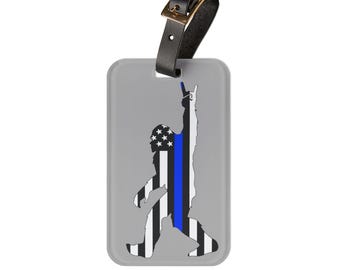 ビッグフット シン ブルー ライン ラゲッジ タグ | 法執行機関サポート | 耐久性のある旅行用 ID タグ | パーソナライズされたバッグ タグ