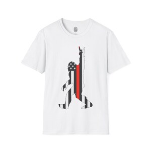 Bigfoot Thin Red Line Unisex T-Shirt | Firefighter Support Tee | Sizes S-4XL | Patriotic Bigfoot Design Shirt