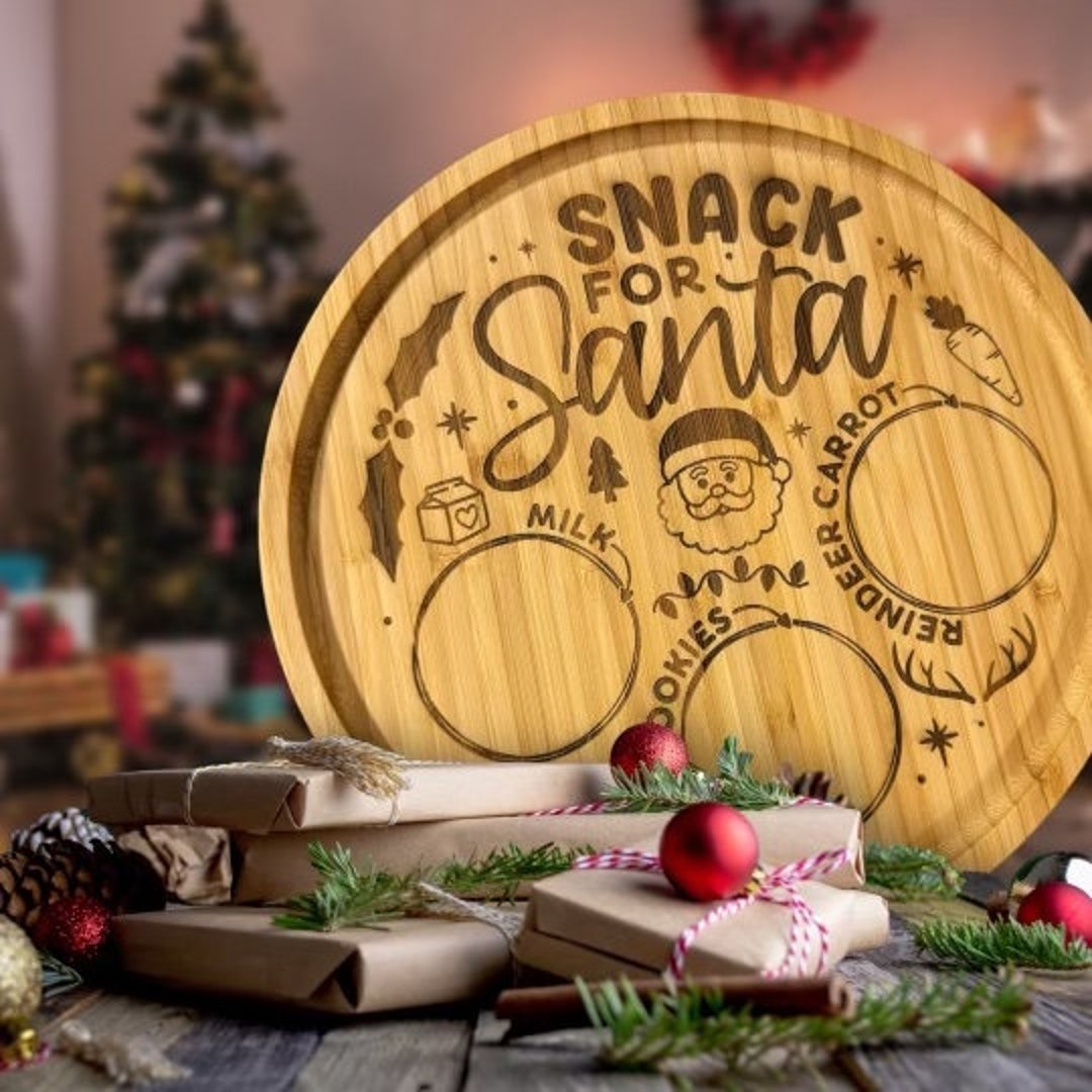 Christmas Eve Santa Snack Tray Engraved Wooden Reindeer Treat Plate