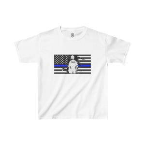 Weiblicher Polizeioffizier dünne blaue Linie-Flag Kinder schweres Cotton™ T-Shirt - Unterstützung der Strafverfolgung - Größen XS bis XL