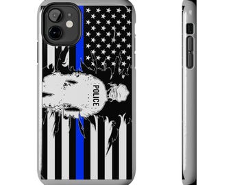 女性警察官の細い青い線の旗の丈夫な電話ケース - Samsung - 耐衝撃カバー - 警察サポート