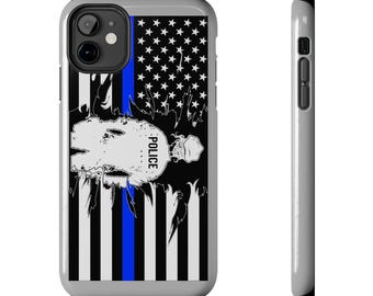 女性警察官の細い青い線の旗の丈夫な電話ケース - iPhone 保護 - 警察サポート - 耐衝撃