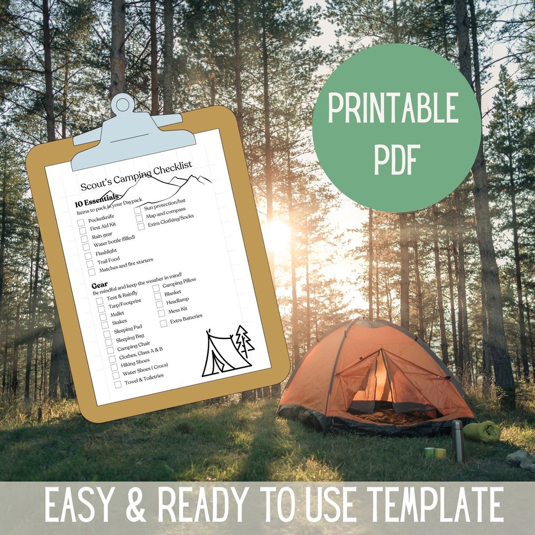 Camping Check List Scout's Camping Check List Printable Etsy