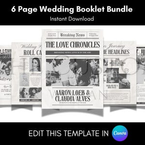 Wedding Newspaper Template with Photo, Wedding Newspaper Template, Wedding Program, Newlywed Times, Editable Newspaper Itinerary, Marriage