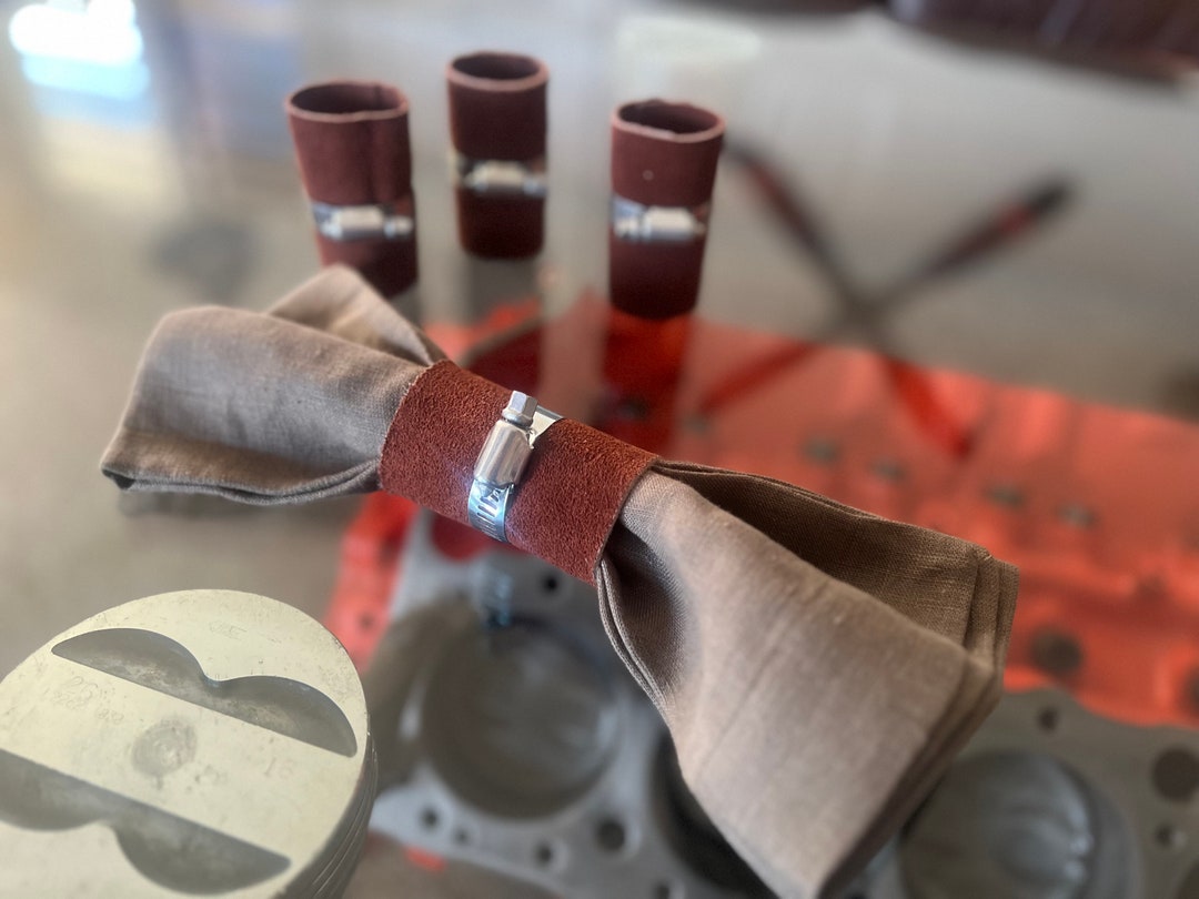 Set of 6 Suede Leather and Hose Clamp Napkin Rings Etsy