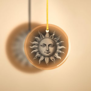 Vintage Sun Face Glass Ornament, Boho Cosmic Sun Face, Vintage Solar Face Decor, Altar Sun, Hippie Sun, Yule Decor, Sunny Face Ornament