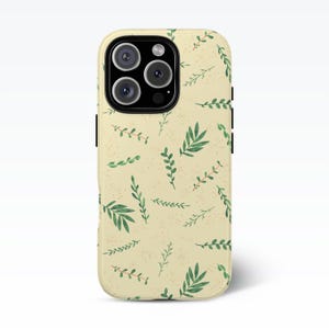iPhone 15 16 17 Case | Botanical Leaves, Dual-Layer Protective Cover (Matte/Glossy)