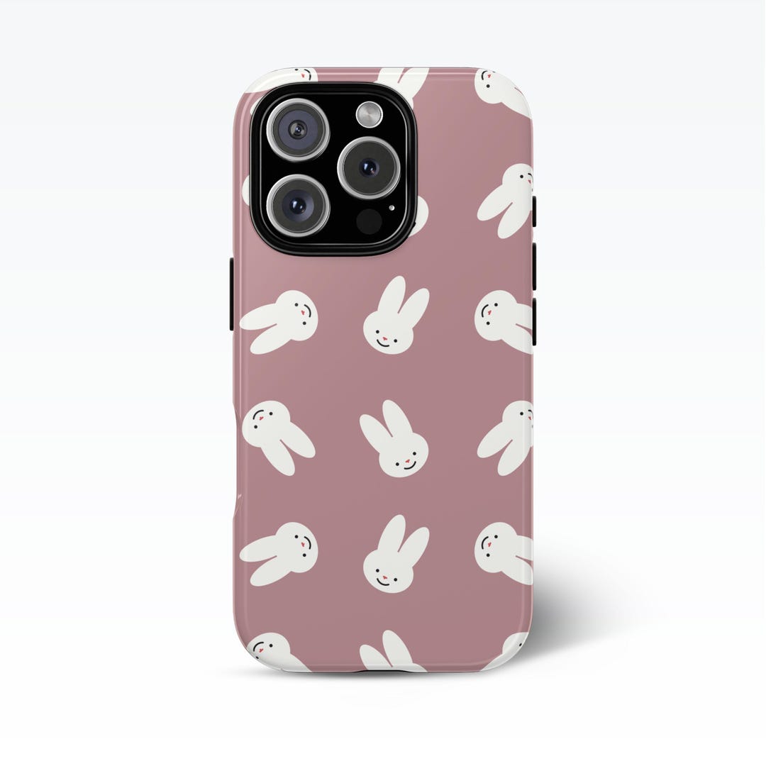 IPhone 17 16 15 Case Pink Bunny | Soft Aesthetic Rabbit Pattern | Tough ...