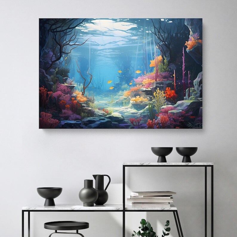 Ocean Scene Wall Art Under the Sea Wall Canvas Beautiful Etsy