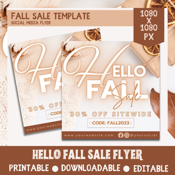 DIY Flyer, Fall Sale Flyer 2023, Fall Season Flyer, Hello Fall Flyer, Social Media Fall flyer, Editable flyer, Digital Flyer, DIY Fall Flyer