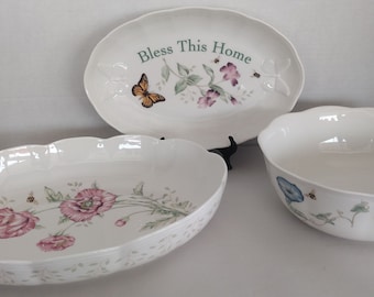 1990s Lenox Butterfly Meadow serving pieces- 3 bowl varieties