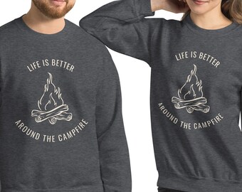 La vida es mejor alrededor de la sudadera de cuello redondo de fogata / camisa de fogata / sudadera de camping / Prefiero estar acampando / sudadera con capucha de camping /