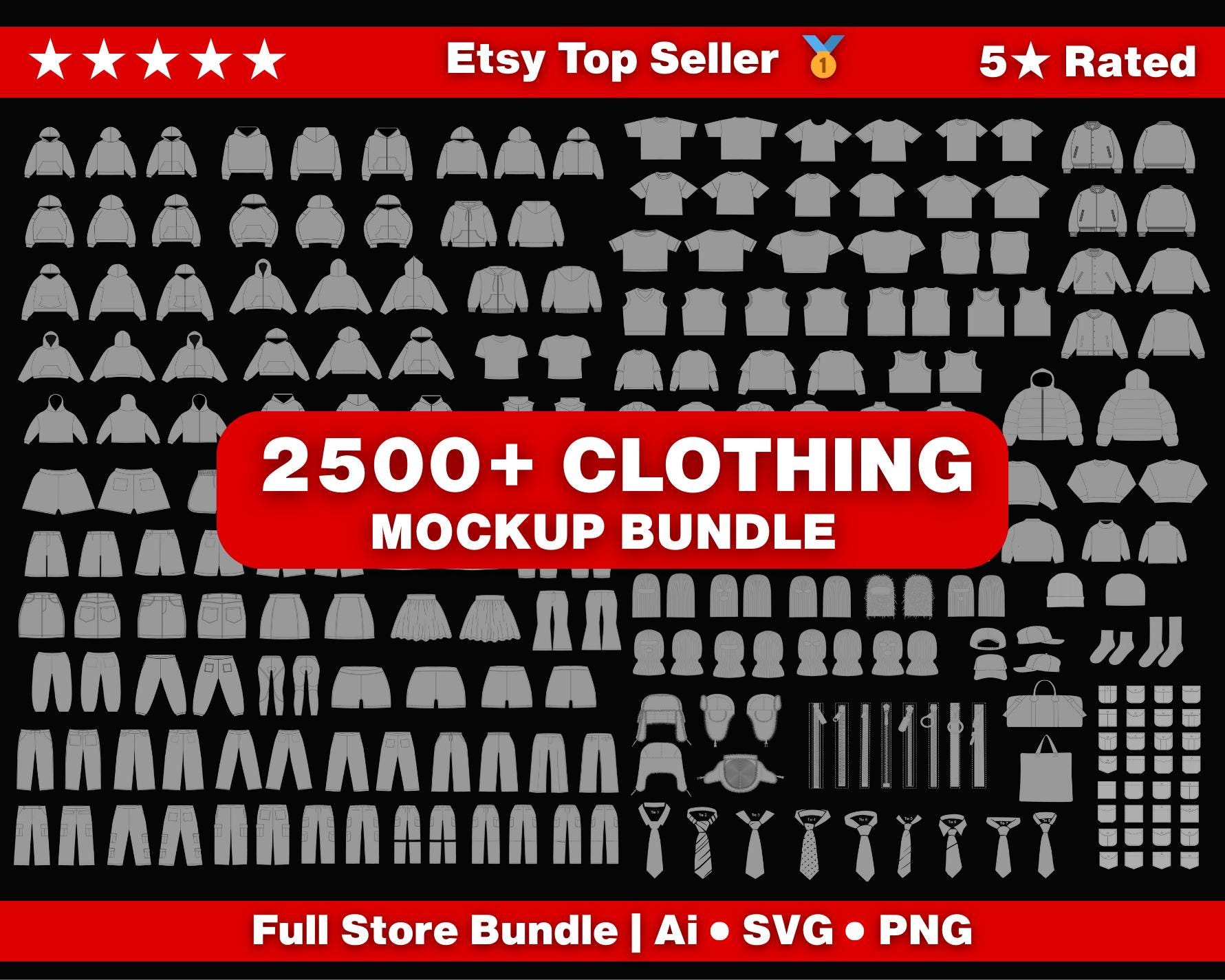 Ultimate Clothing Mockup Bundle: 2500+ Streetwear & Apparel Templates (AI, PNG, SVG, Procreate)