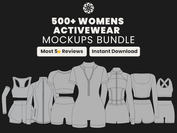 500 Women’s Activewear Mockup Pack | Vector Gymwear Templates | Mockups for Fitness Brands and Designers
