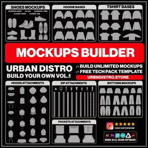 Streetwear-vector-mockups | Meer dan 12.000 kledingcombinaties & tech pack-sjabloonpakket voor modemerken Illustrator Procreate AI PNG SVG