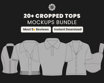 Paquete de más de 20 maquetas de tops cortos / Plantillas de moda femenina / Archivos SVG y PNG