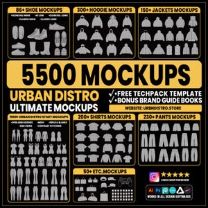 5500+ Streetwear Clothing Mockups and Tech Pack Vector Templates pack for Fashion Brand Design Illustrator Photoshop Procreate AI PNG SVG