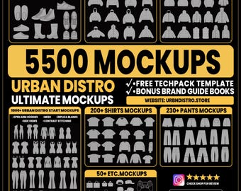 5500+ Streetwear Clothing Mockups and Tech Pack Vector Templates pack for Fashion Brand Design Illustrator Photoshop Procreate AI PNG SVG
