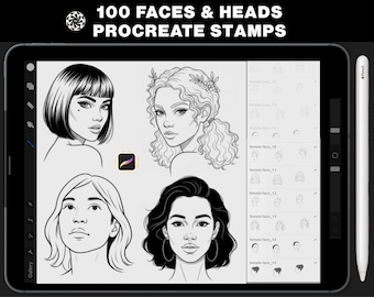 100 Procreate Face Stamps | Realistic Face Poses for Illustration & Portraits bundle