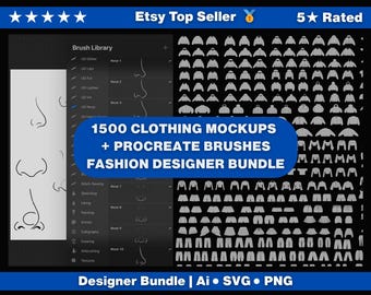 Fashion Designer Bundle: Clothing Mockups, Procreate Brushes & Free Tech Pack Template (Ai, SVG, PNG,)
