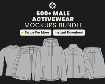 500 Men’s Activewear Mockups Bundle | SVG and PNG Gymwear Vector Templates  for Clothing Brands and Designers | Fitness Apparel Mockup pack