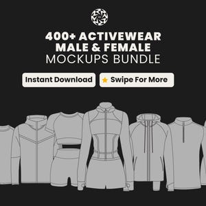 Pacchetto di 400 mockup di abbigliamento sportivo | Modelli vettoriali unisex, mockup di abbigliamento fitness per marchi di abbigliamento