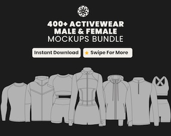 400 Activewear Mockup Bundle | Male and Female Gymwear Vector Templates in SVG and PNG | Fitness Apparel Mockups for Clothing Brands