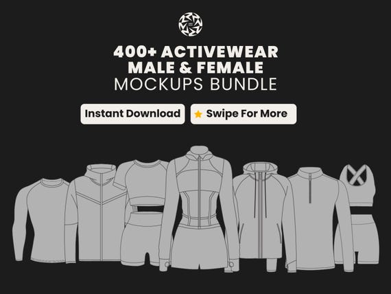 400 Activewear Mockup Bundle | Male and Female Gymwear Vector Templates in SVG and PNG | Fitness Apparel Mockups for Clothing Brands