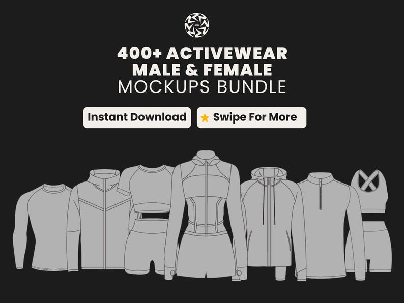 400 Activewear Mockup Bundle | Male and Female Gymwear Vector Templates in SVG and PNG | Fitness Apparel Mockups for Clothing Brands image 1