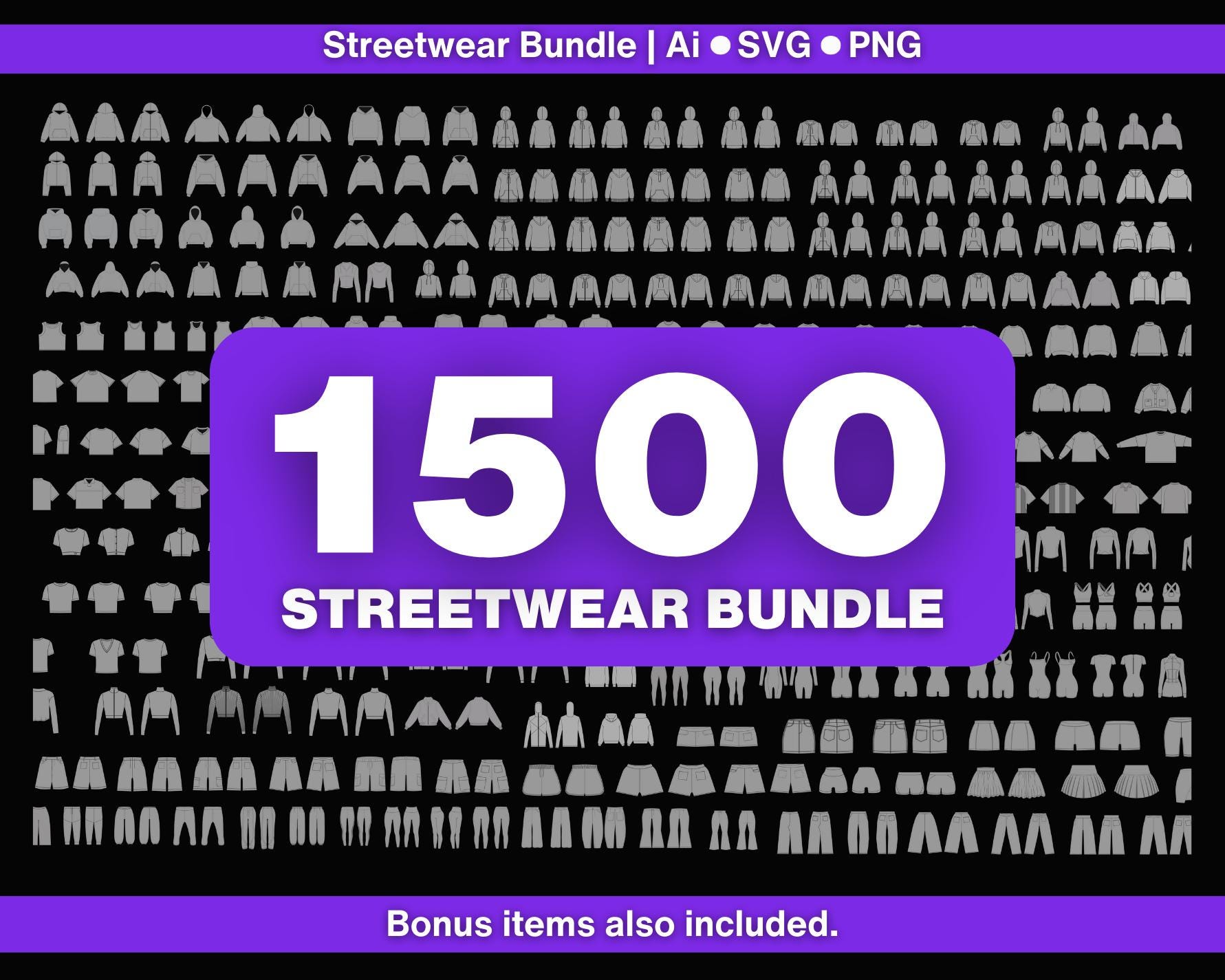1500 Streetwear clothing Mockup Bundle: Apparel Templates & Vectors (AI, PNG, SVG, Procreate)