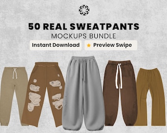 Realistic Sweatpants Mockups Bundle | 50 Streetwear Clothing Mockup pack | Front View