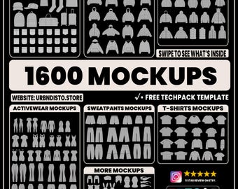 Streetwear Mockup Bundle | 1600+ Clothing Templates, Tech Pack (Digital Download)