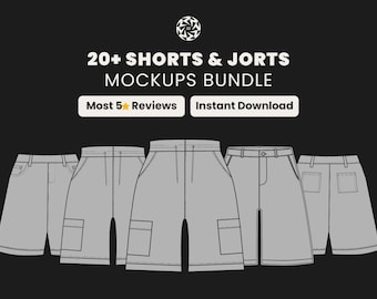 Pacote com 25 Mockups de Shorts e Jeans | Modelos Vetoriais de Moda Urbana para Marcas e Designers | Mockups de Moda Editáveis em SVG e PNG