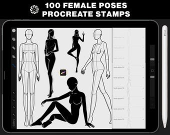 100 Female Body Pose Stamps for Procreate | Fashion Figure Poses & Illustration Templates
