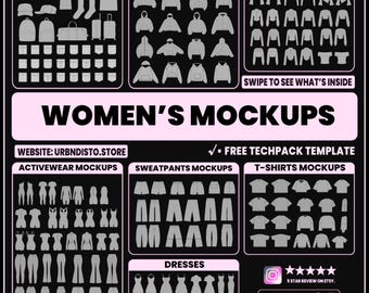 Women’s Clothing Mockups | 1000+ vector mockup templates, Female Streetwear Fashion mock-ups pack  & tech pack template, AI, SVG, PNG